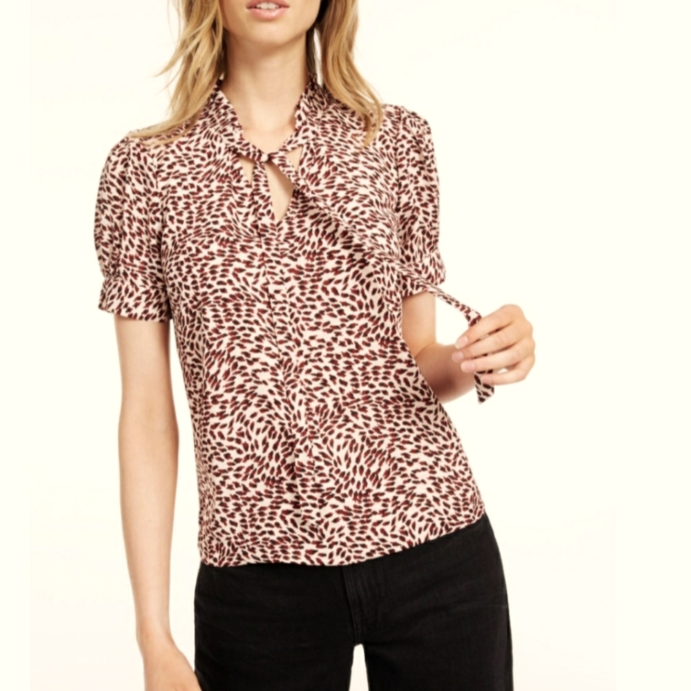 Women's Maison Jules blouse top size Petite S pink, animal print